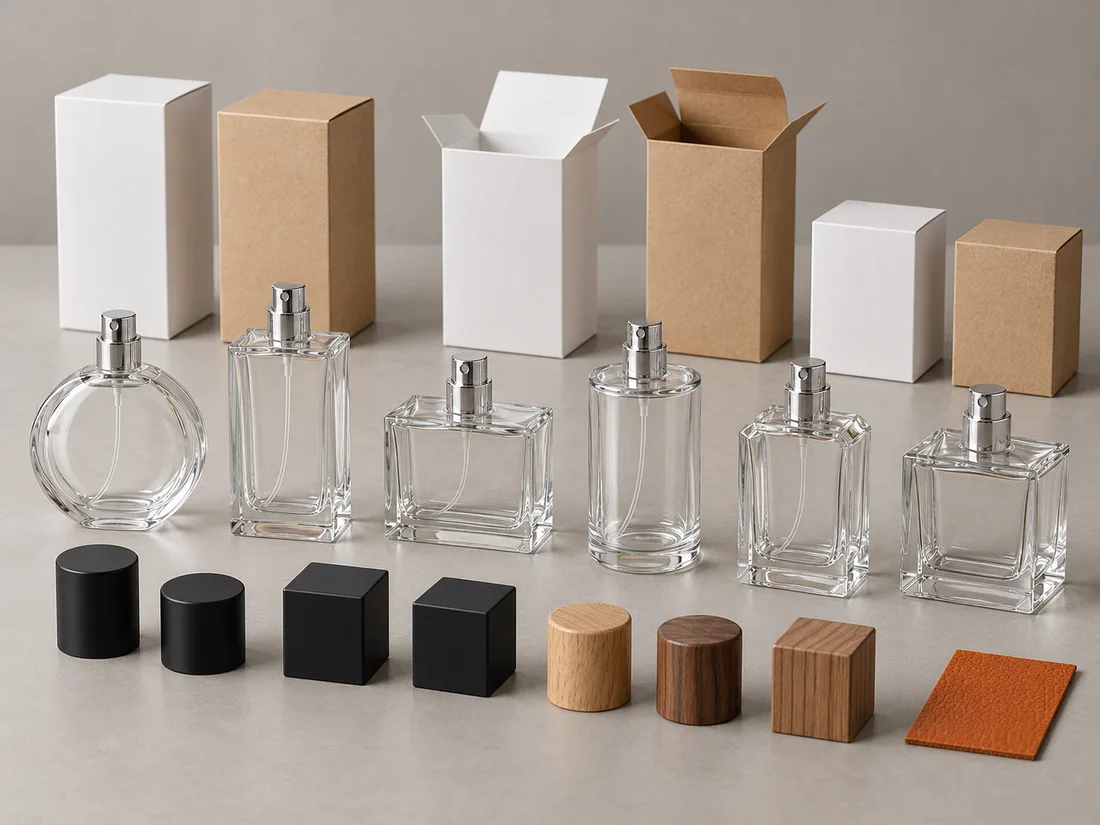 Illustrative bottle, cap and box options