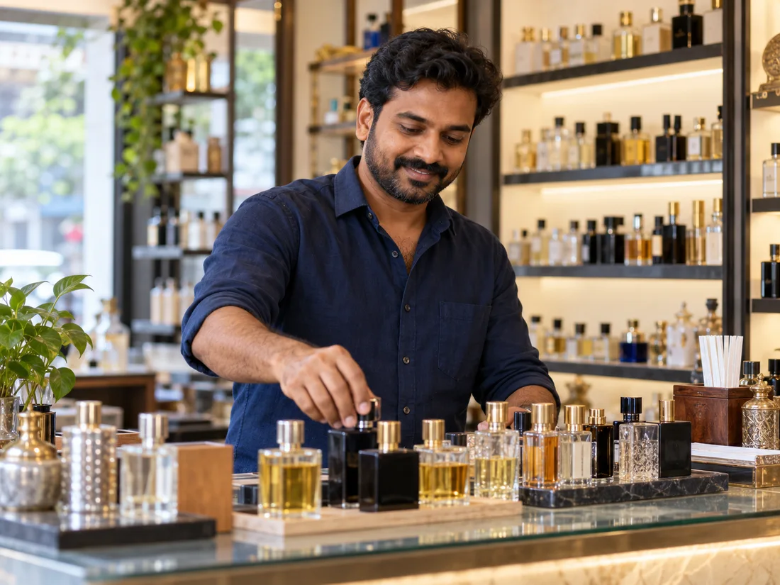Illustrative perfume shop owner